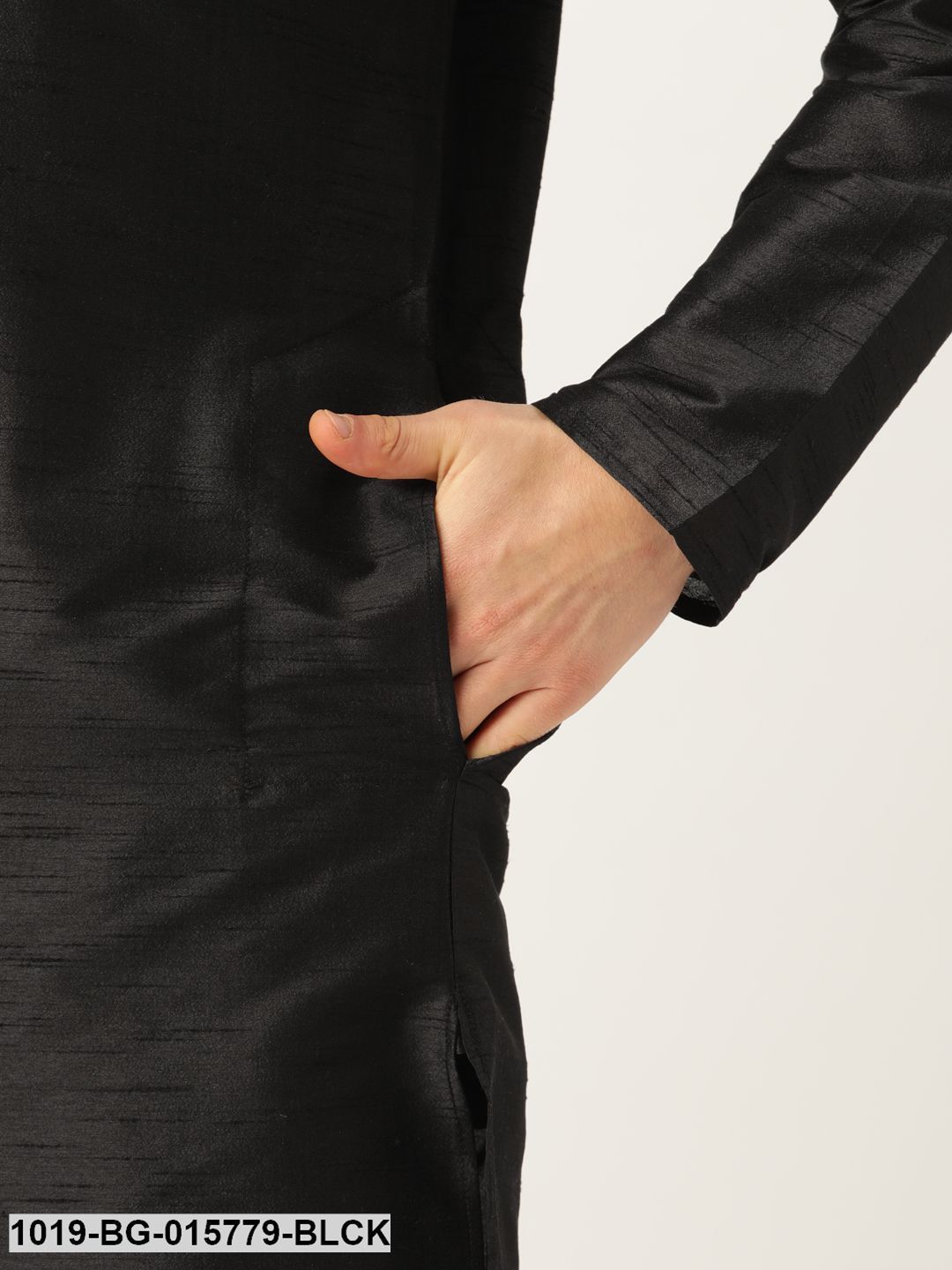 Men's Silk Blend Black Kurta Pyjama & Pink Nehru jacket Combo