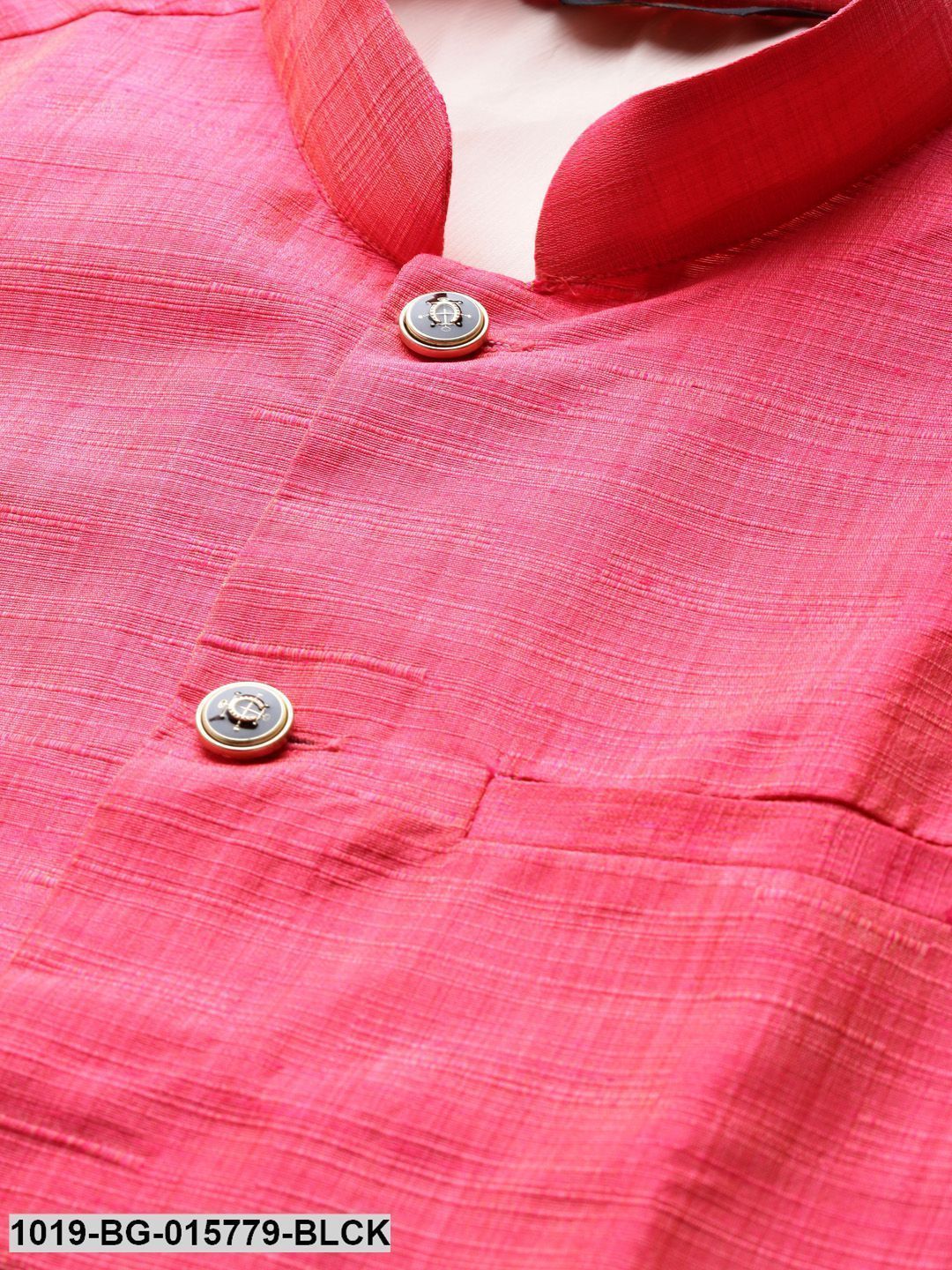 Men's Silk Blend Black Kurta Pyjama & Pink Nehru jacket Combo