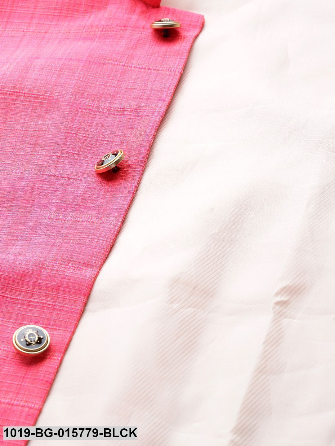 Men's Silk Blend Black Kurta Pyjama & Pink Nehru jacket Combo