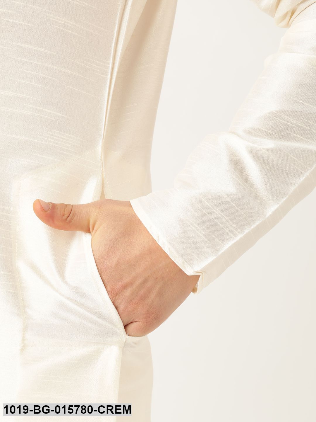 Men's Silk Blend Cream Kurta Pyjama & Peach Nehru jacket Combo