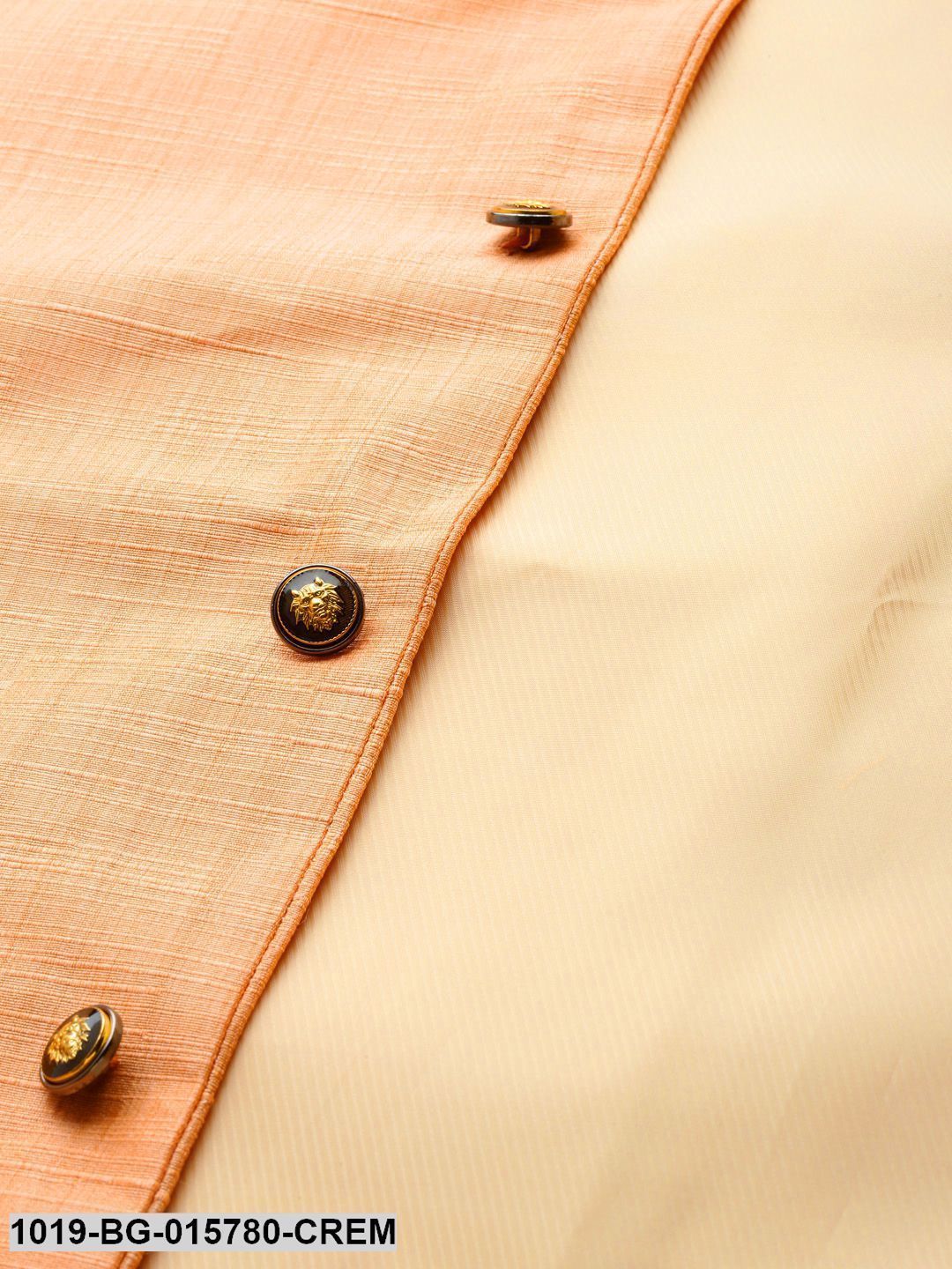 Men's Silk Blend Cream Kurta Pyjama & Peach Nehru jacket Combo