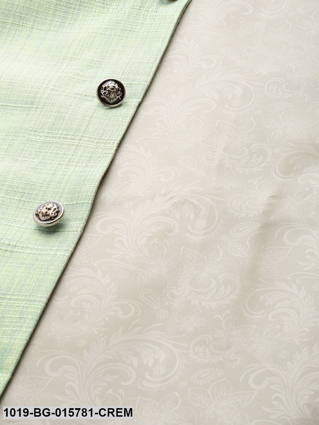 Men's Silk Blend Cream Kurta Pyjama & Lime Green Nehru jacket Combo