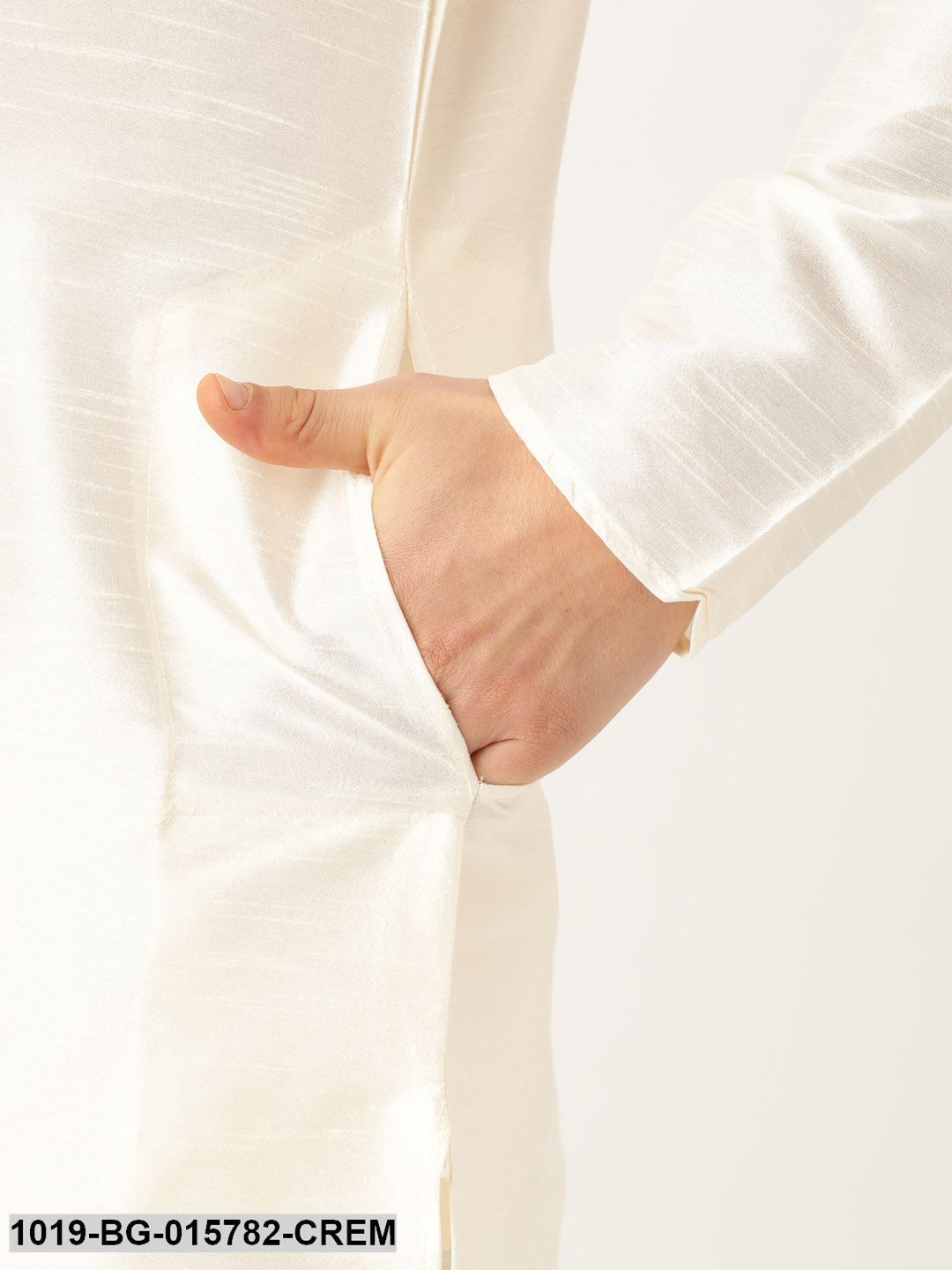 Men's Silk Blend Cream Kurta Pyjama & Gold Nehru jacket Combo