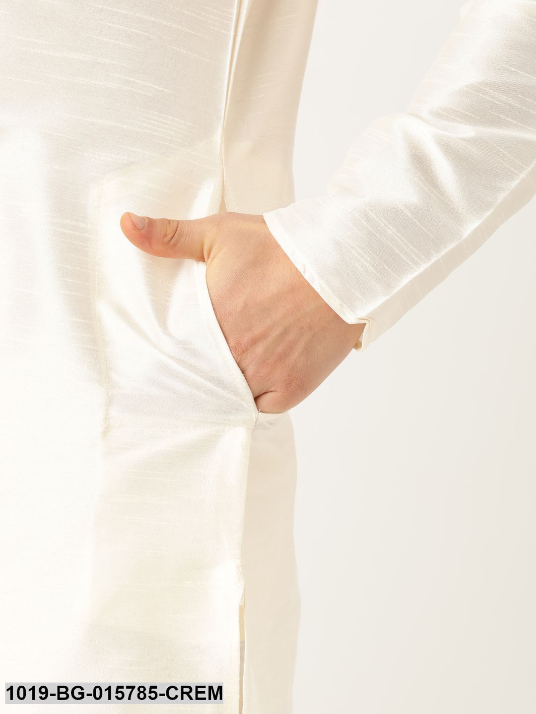 Men's Silk Blend Cream Kurta Pyjama & Navy Blue Nehru jacket Combo