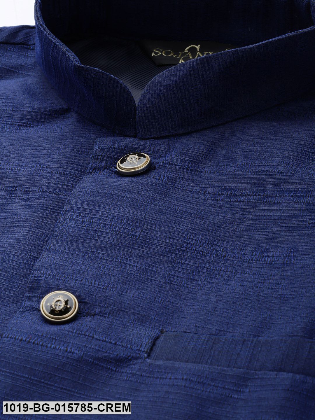 Men's Silk Blend Cream Kurta Pyjama & Navy Blue Nehru jacket Combo