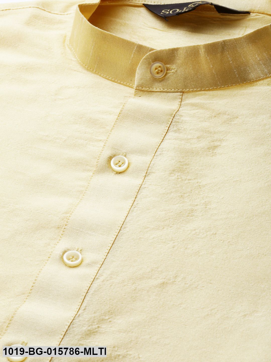Men's Silk Blend Gold Kurta Pyjama & Multi Nehru jacket Combo