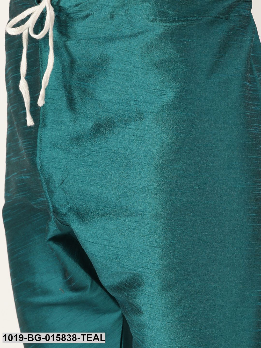 Men's Silk Blend Teal Green Kurta Pyjama & Peach Nehru jacket Combo
