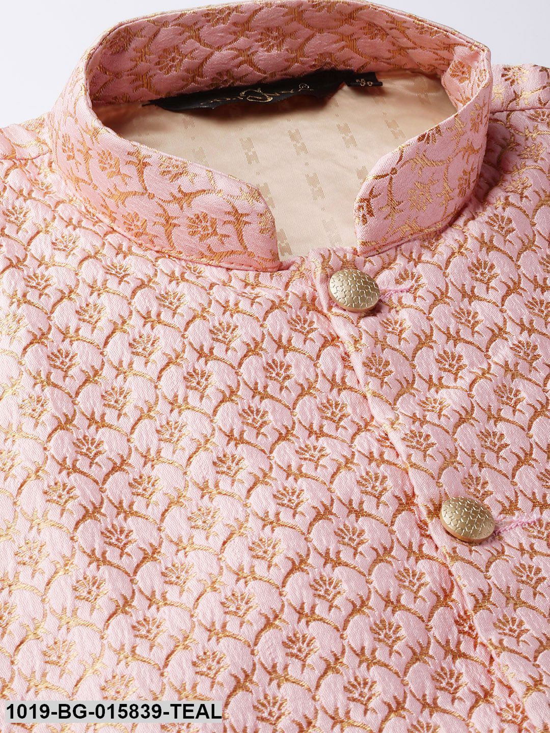 Men's Silk Blend Teal Green Kurta Pyjama & Light Pink Nehru jacket Combo