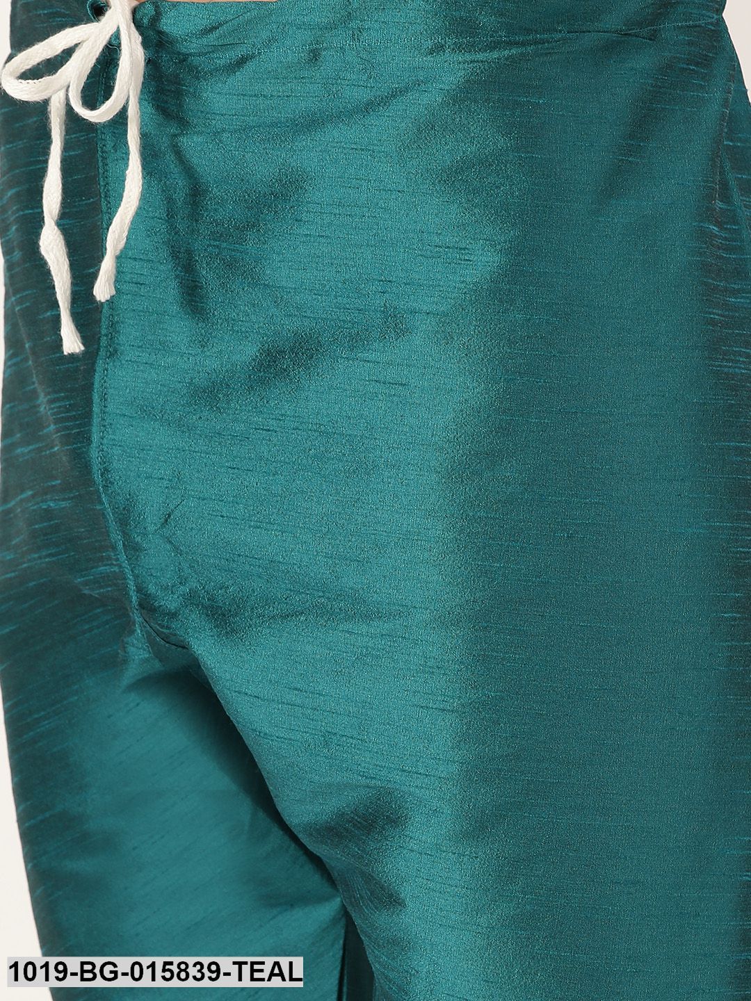 Men's Silk Blend Teal Green Kurta Pyjama & Light Pink Nehru jacket Combo