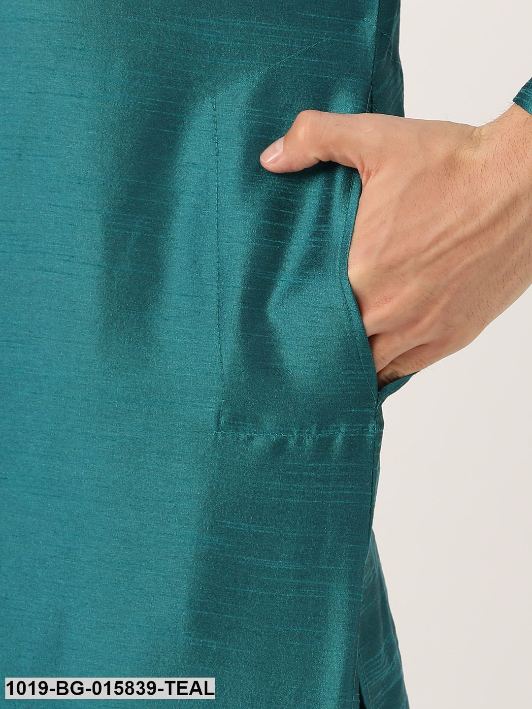 Men's Silk Blend Teal Green Kurta Pyjama & Light Pink Nehru jacket Combo