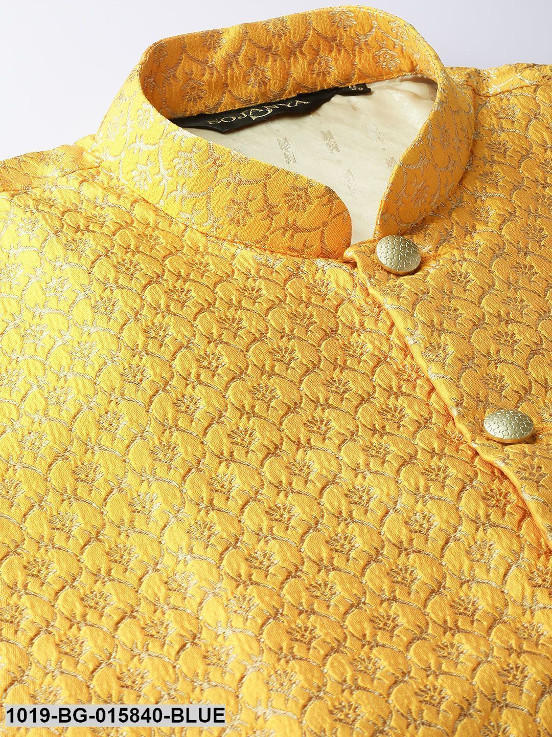 Men's Silk Blend Royal Blue Kurta Pyjama & Mustard Nehru jacket Combo - Sojanya
