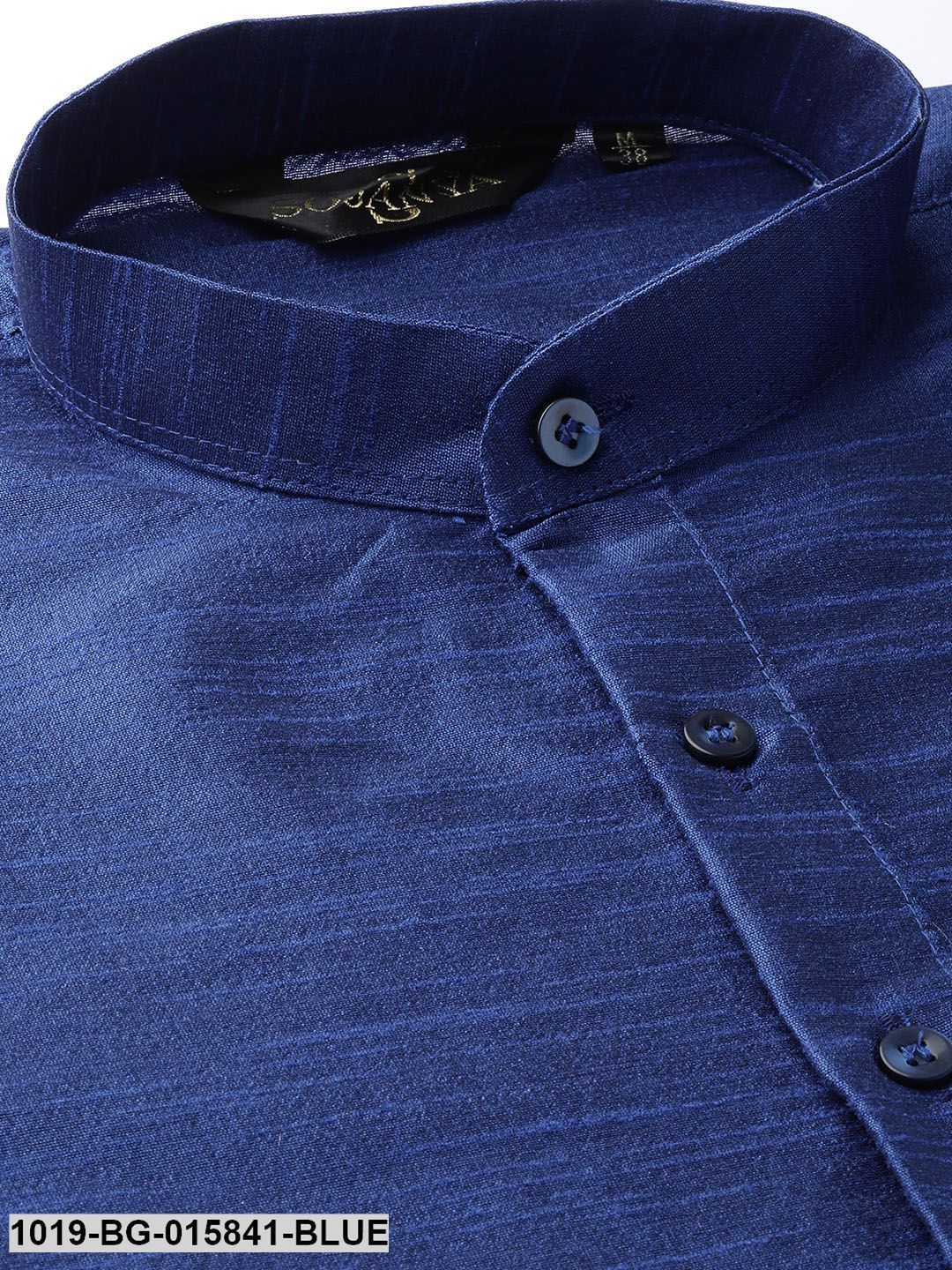 Men's Silk Blend Royal Blue Kurta Pyjama & Peach Nehru jacket Combo