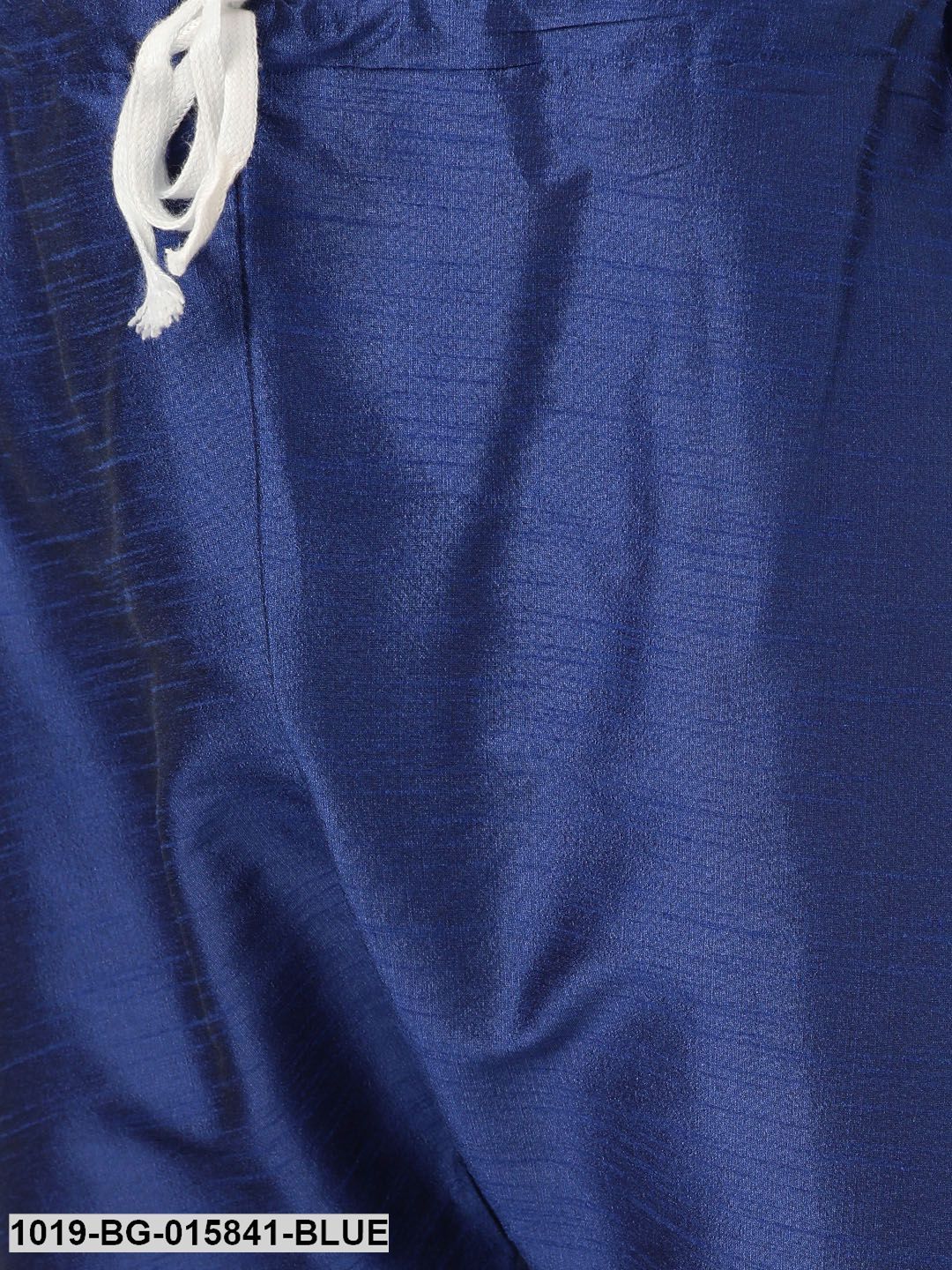 Men's Silk Blend Royal Blue Kurta Pyjama & Peach Nehru jacket Combo