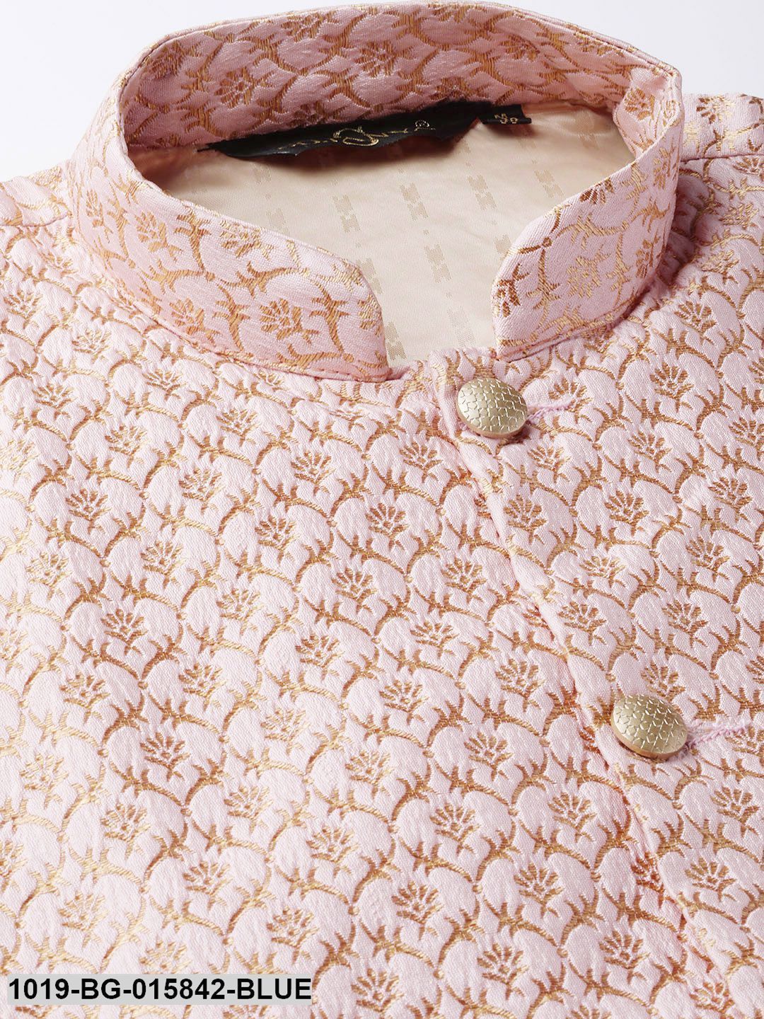 Men's Silk Blend Royal Blue Kurta Pyjama & Light Pink Nehru jacket Combo