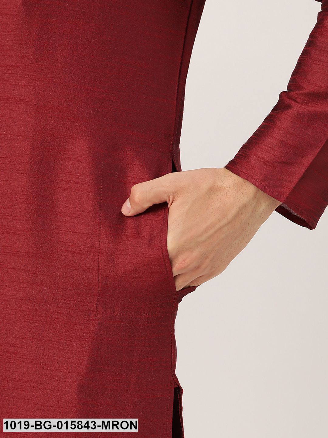 Men's Silk Blend Maroon Kurta Pyjama & Grey Nehru jacket Combo