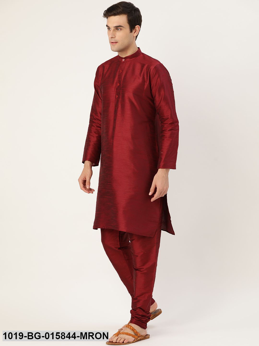 Men's Silk Blend Maroon Kurta Pyjama & Mustard Nehru jacket Combo - Sojanya