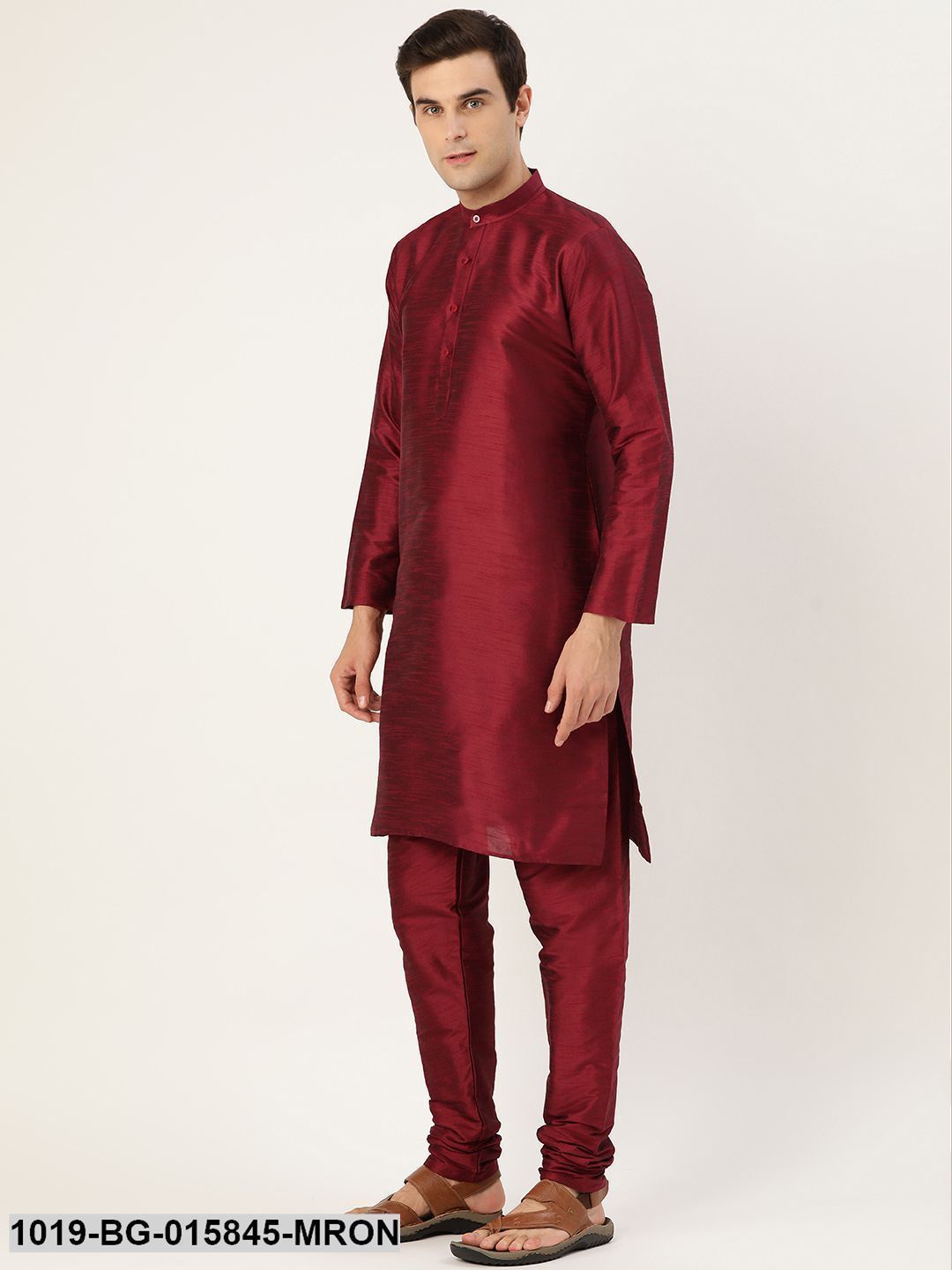 Men's Silk Blend Maroon Kurta Pyjama & Lime Green Nehru jacket Combo