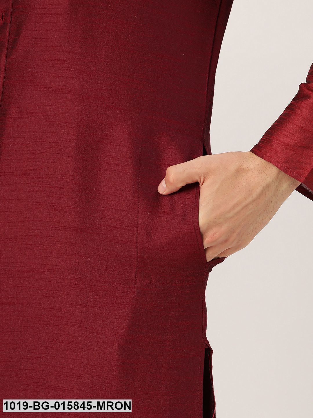 Men's Silk Blend Maroon Kurta Pyjama & Lime Green Nehru jacket Combo