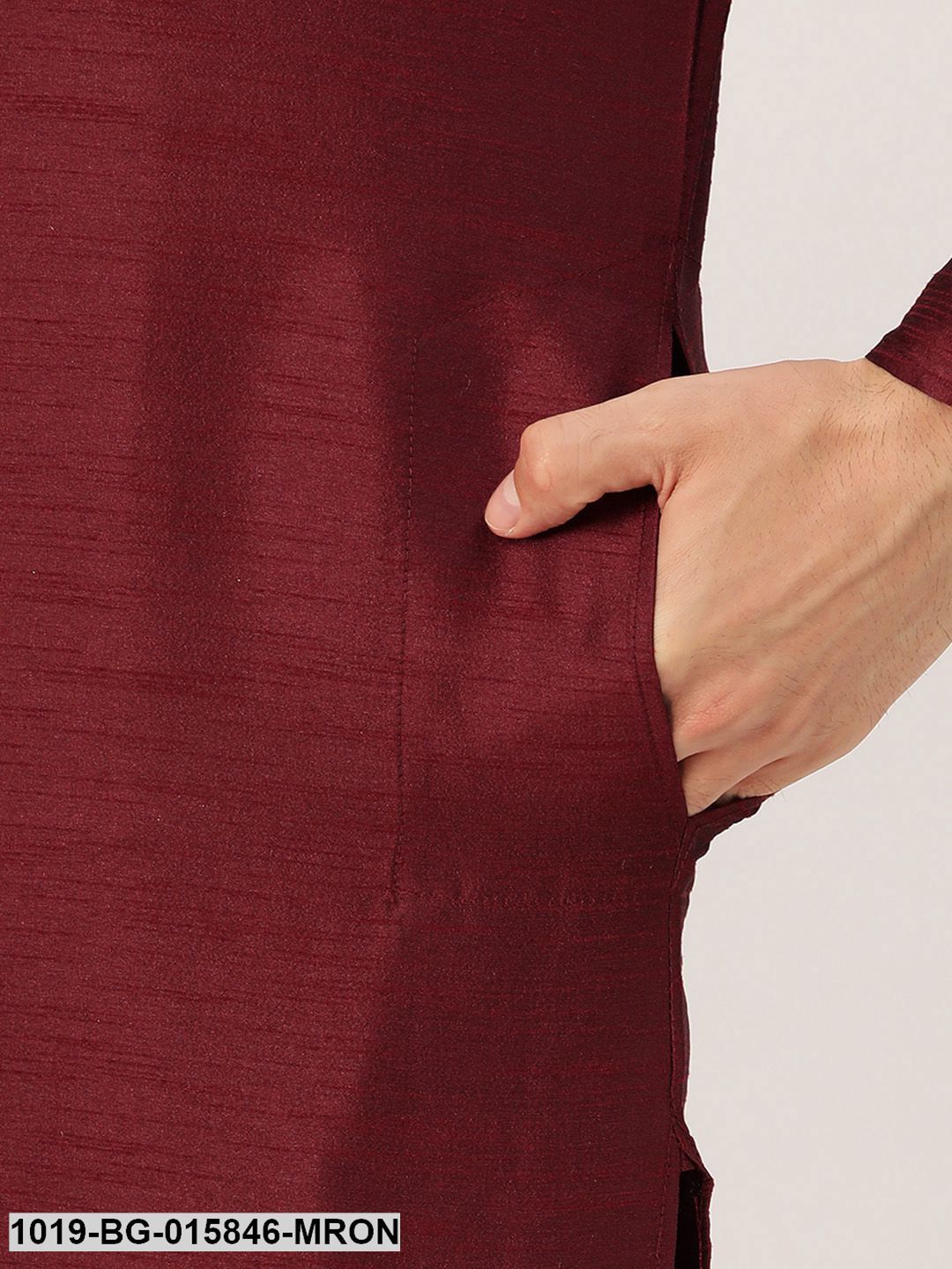 Men's Silk Blend Maroon Kurta Pyjama & Peach Nehru jacket Combo
