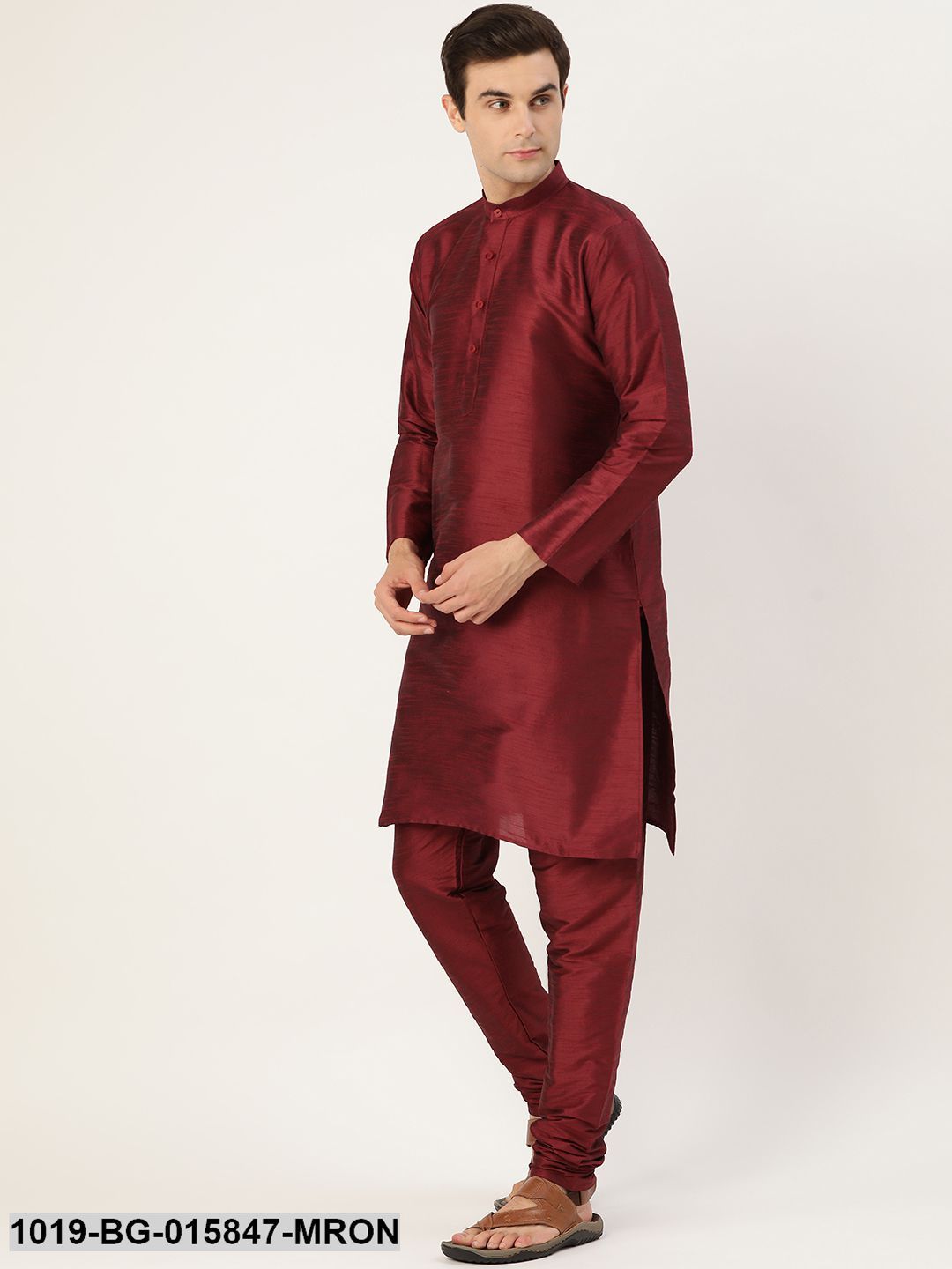 Men's Silk Blend Maroon Kurta Pyjama & Sea Green Nehru jacket Combo