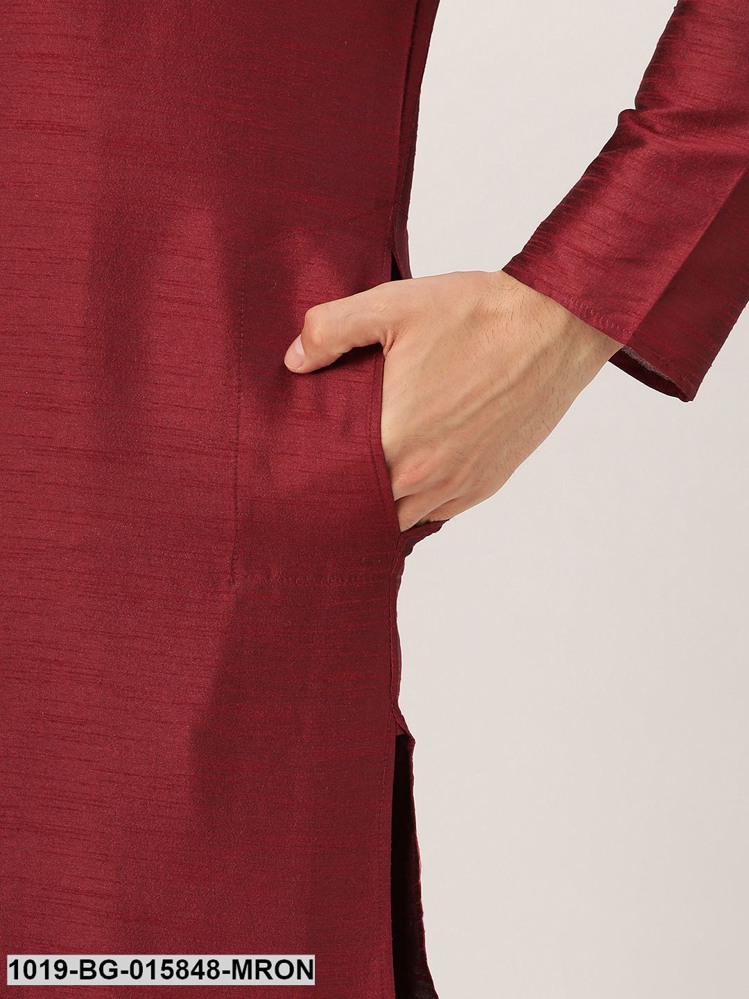 Men's Silk Blend Maroon Kurta Pyjama & Light Pink Nehru jacket Combo