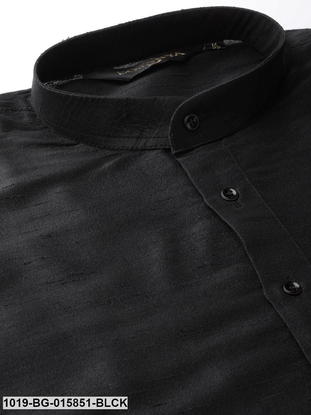 Men's Silk Blend Black Kurta Pyjama & Lime Green Nehru jacket Combo
