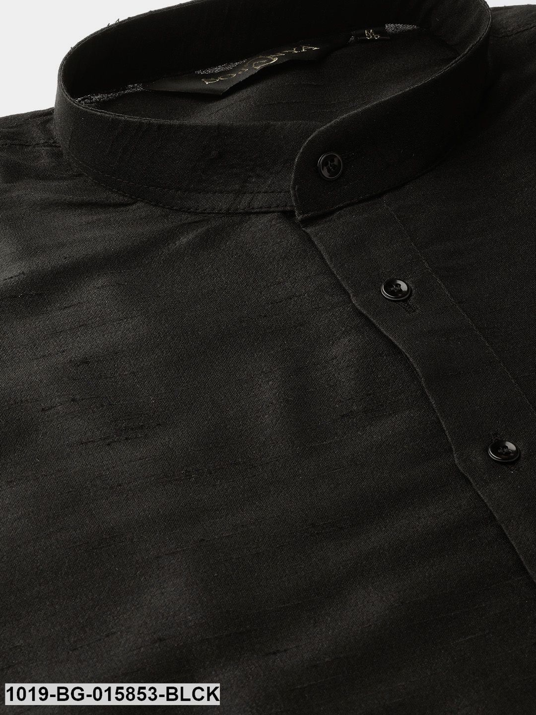Men's Silk Blend Black Kurta Pyjama & Sea Green Nehru jacket Combo