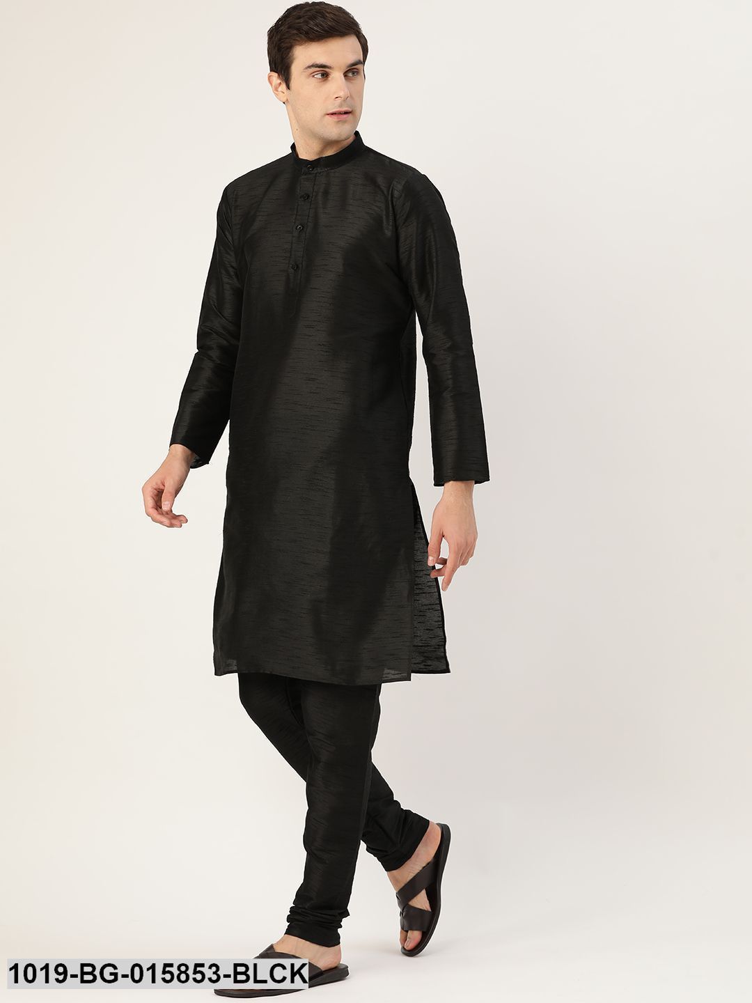 Men's Silk Blend Black Kurta Pyjama & Sea Green Nehru jacket Combo
