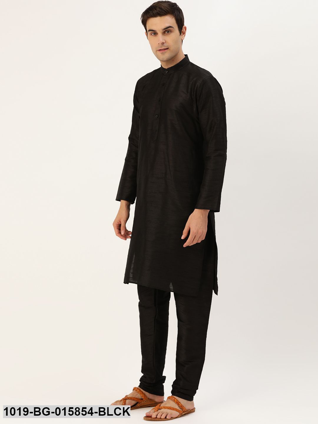 Men's Silk Blend Black Kurta Pyjama & Light Pink Nehru jacket Combo