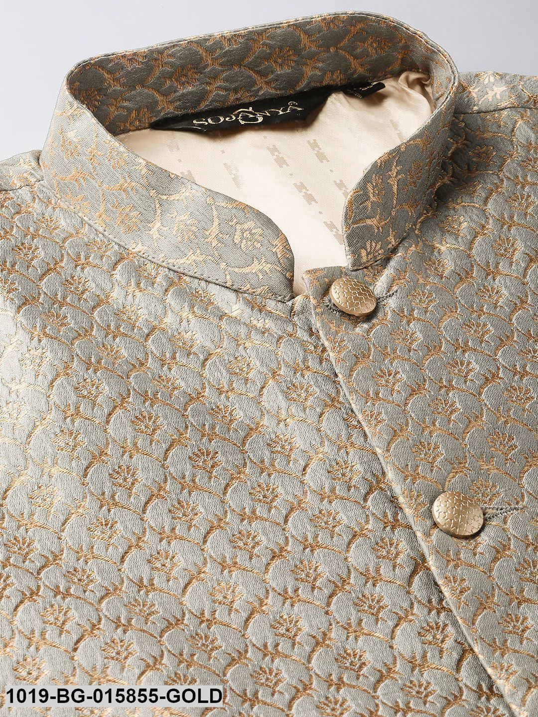 Men's Silk Blend Gold Kurta Pyjama & Grey Nehru jacket Combo