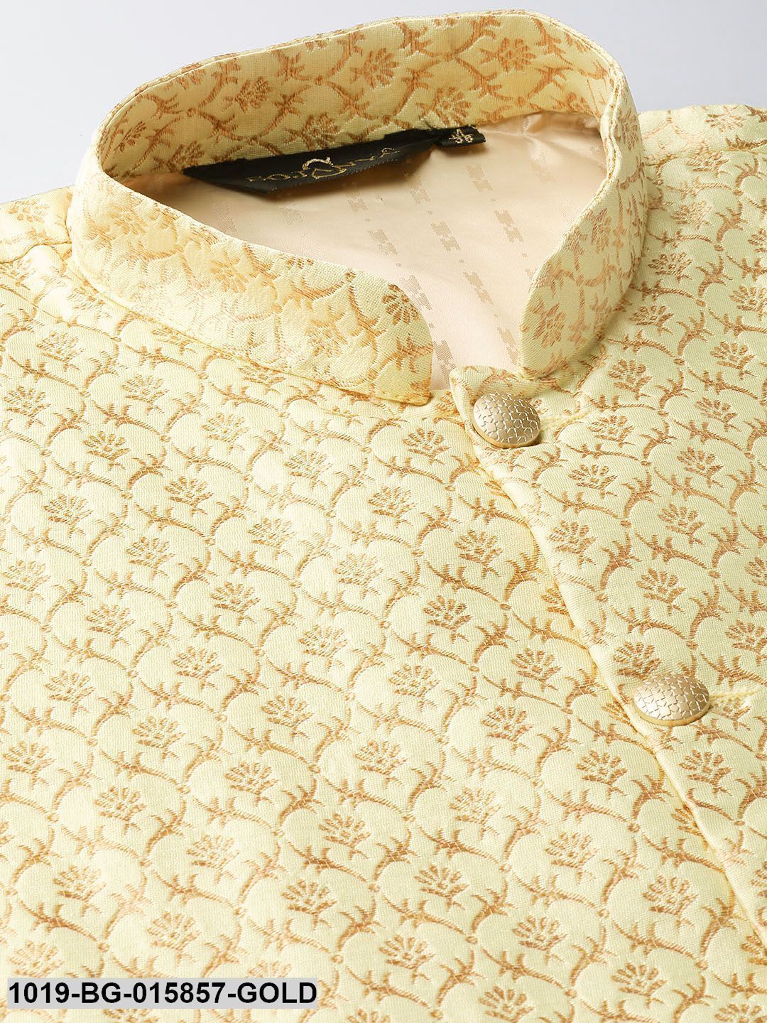 Men's Silk Blend Gold Kurta Pyjama & Lime Green Nehru jacket Combo