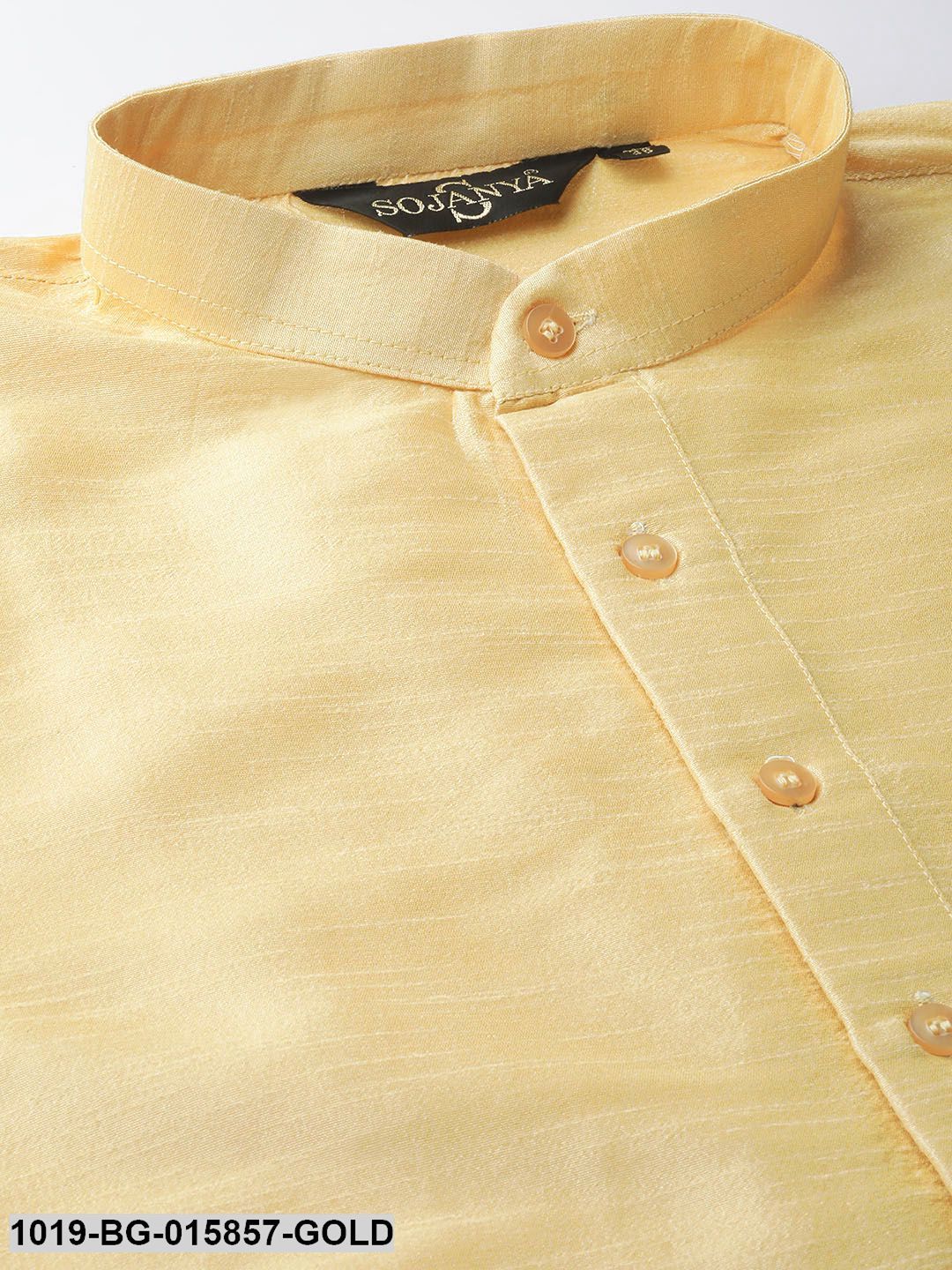 Men's Silk Blend Gold Kurta Pyjama & Lime Green Nehru jacket Combo