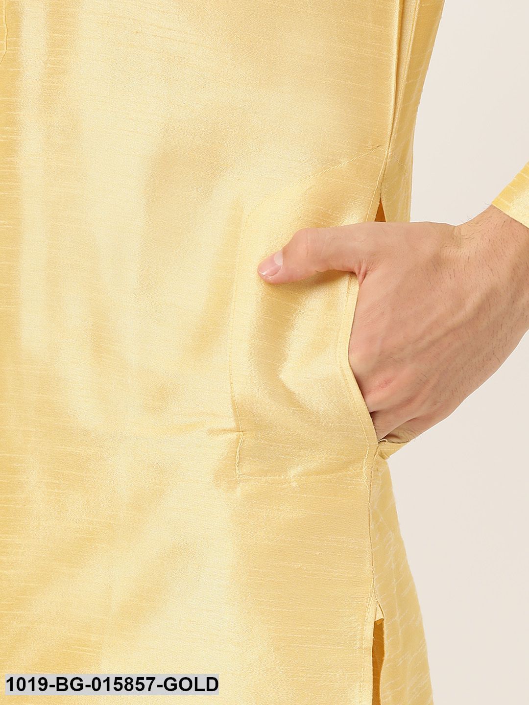 Men's Silk Blend Gold Kurta Pyjama & Lime Green Nehru jacket Combo