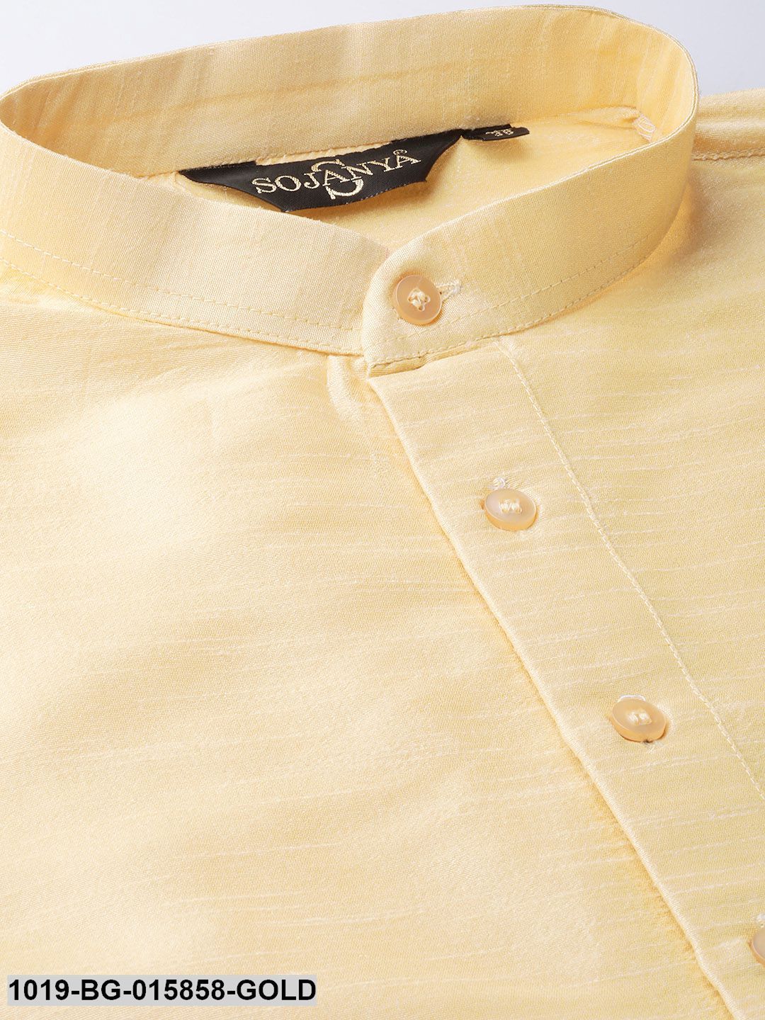 Men's Silk Blend Gold Kurta Pyjama & Peach Nehru jacket Combo