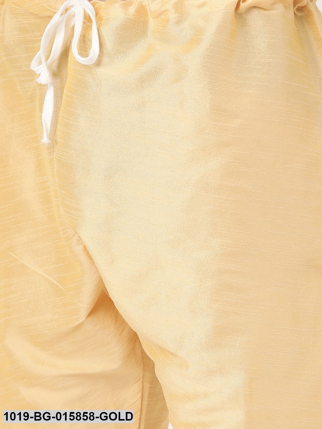 Men's Silk Blend Gold Kurta Pyjama & Peach Nehru jacket Combo