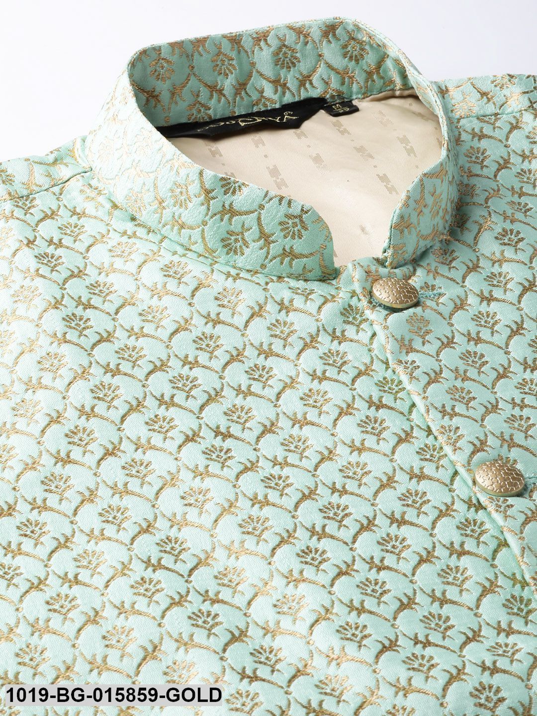 Men's Silk Blend Gold Kurta Pyjama & Sea Green Nehru jacket Combo