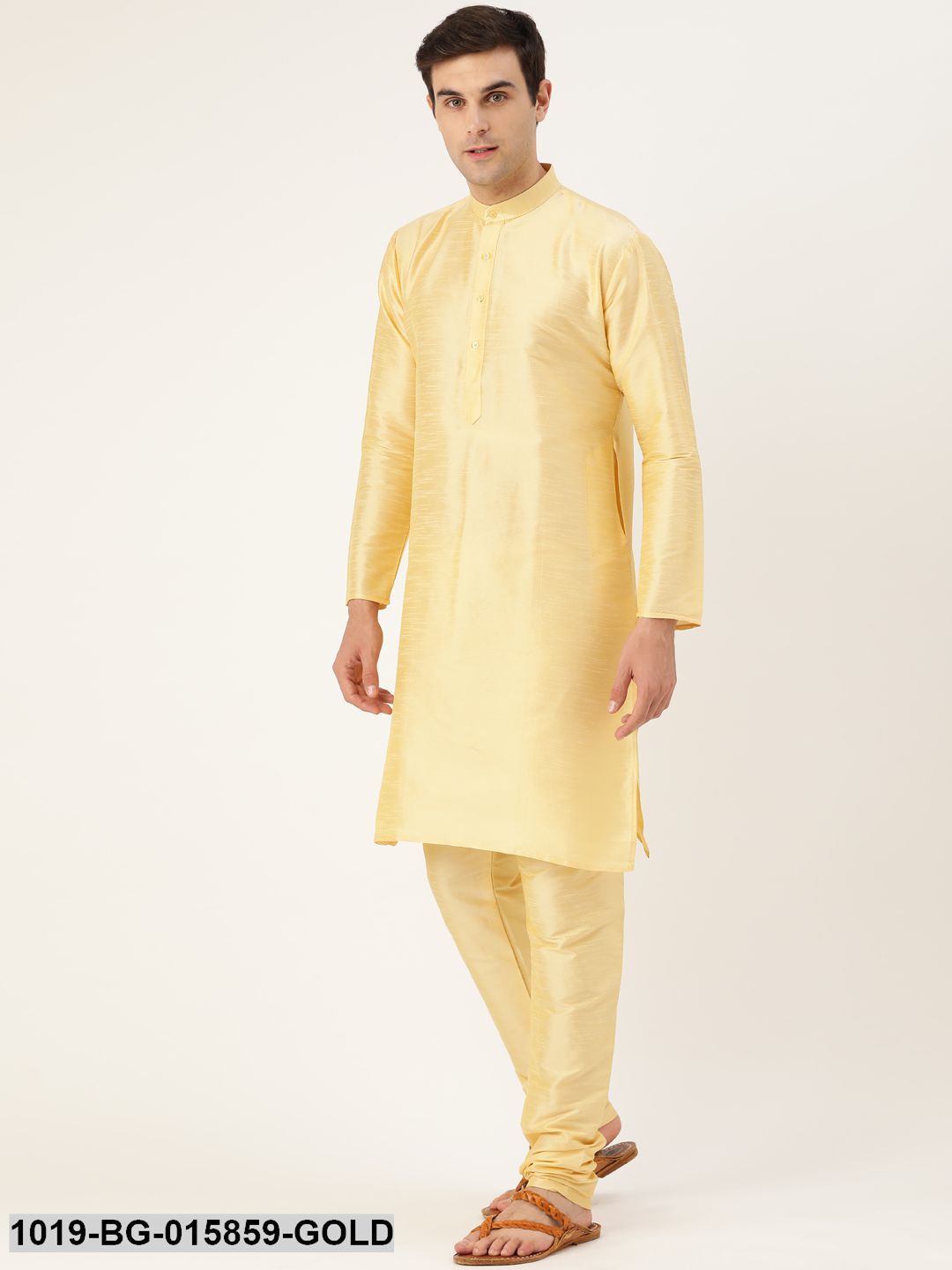 Men's Silk Blend Gold Kurta Pyjama & Sea Green Nehru jacket Combo