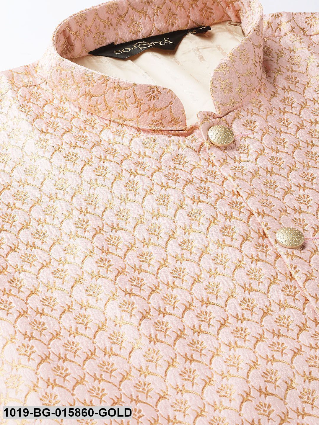 Men's Silk Blend Gold Kurta Pyjama & Light Pink Nehru jacket Combo