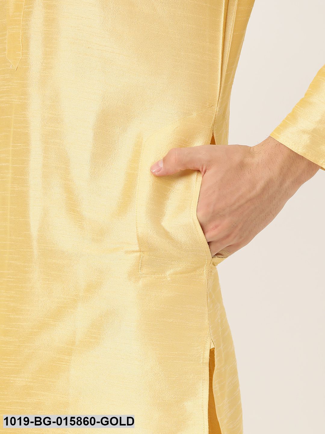 Men's Silk Blend Gold Kurta Pyjama & Light Pink Nehru jacket Combo