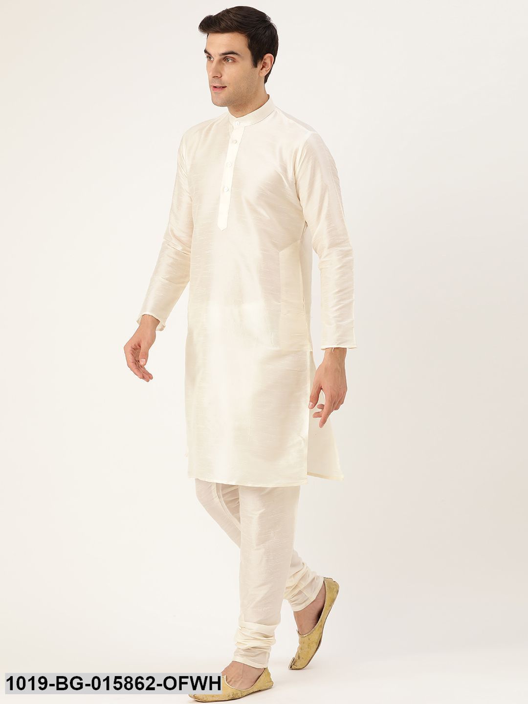 Men's Silk Blend Off White Kurta Pyjama & Mustard Nehru jacket Combo - Sojanya