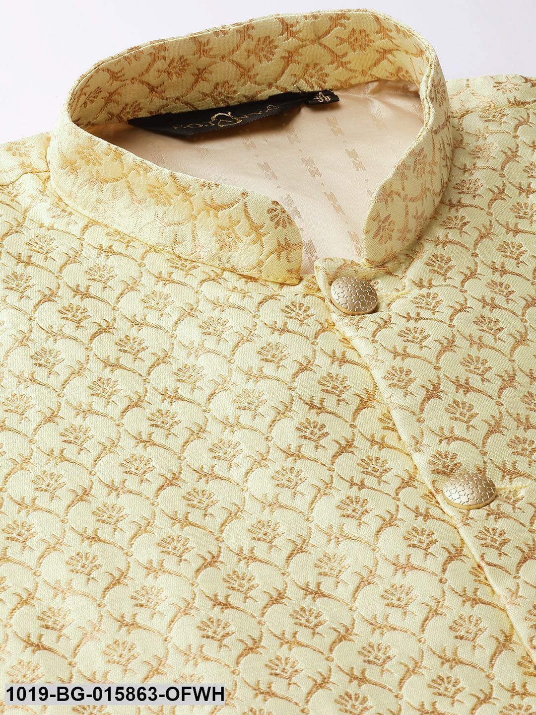 Men's Silk Blend Off White Kurta Pyjama & Lime Green Nehru jacket Combo