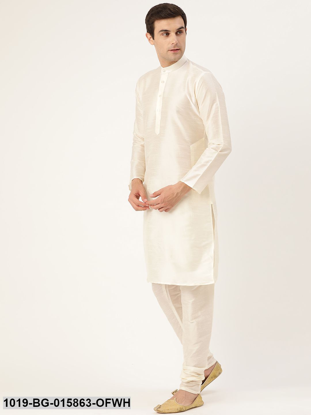 Men's Silk Blend Off White Kurta Pyjama & Lime Green Nehru jacket Combo