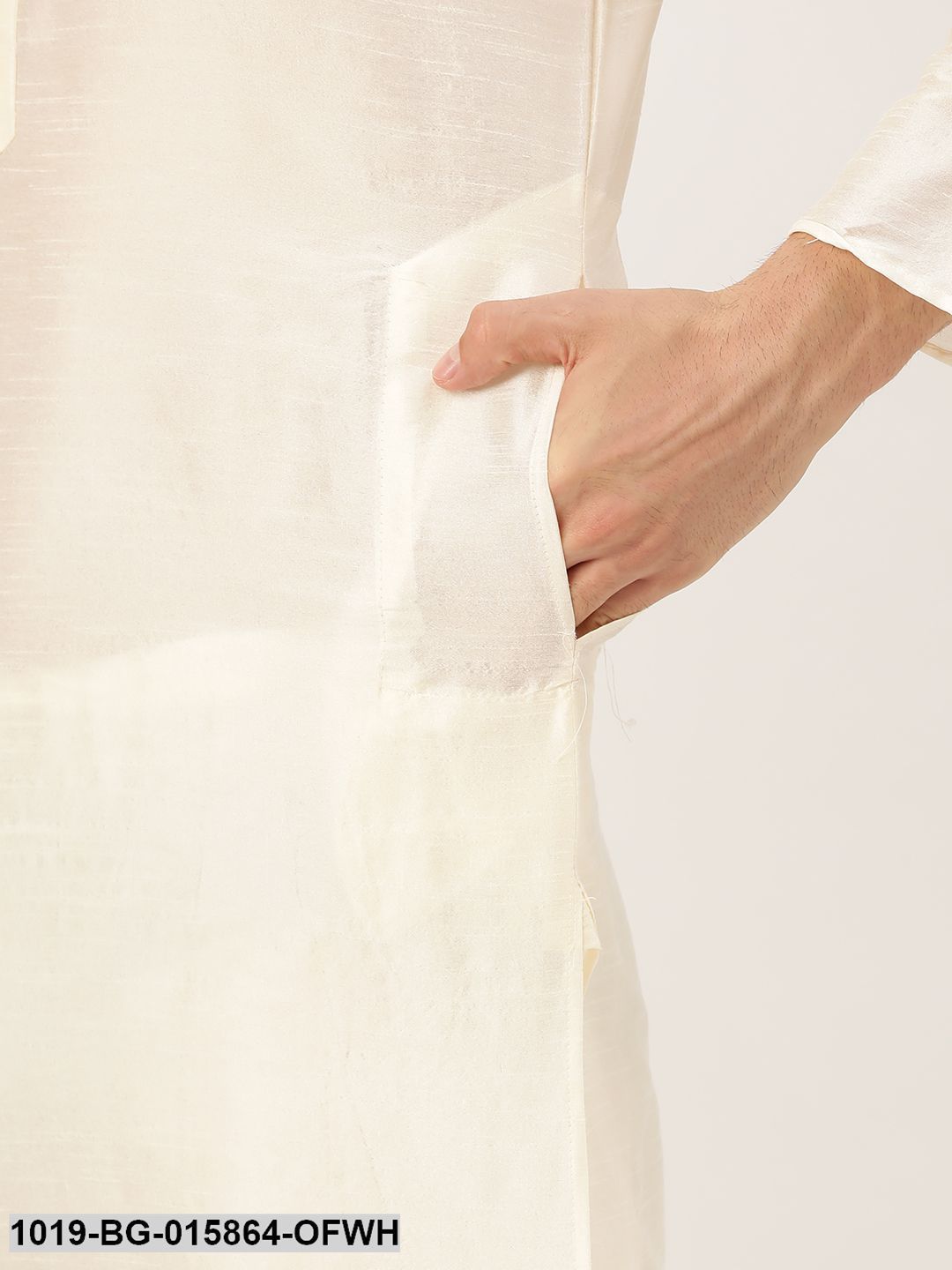 Men's Silk Blend Off White Kurta Pyjama & Peach Nehru jacket Combo