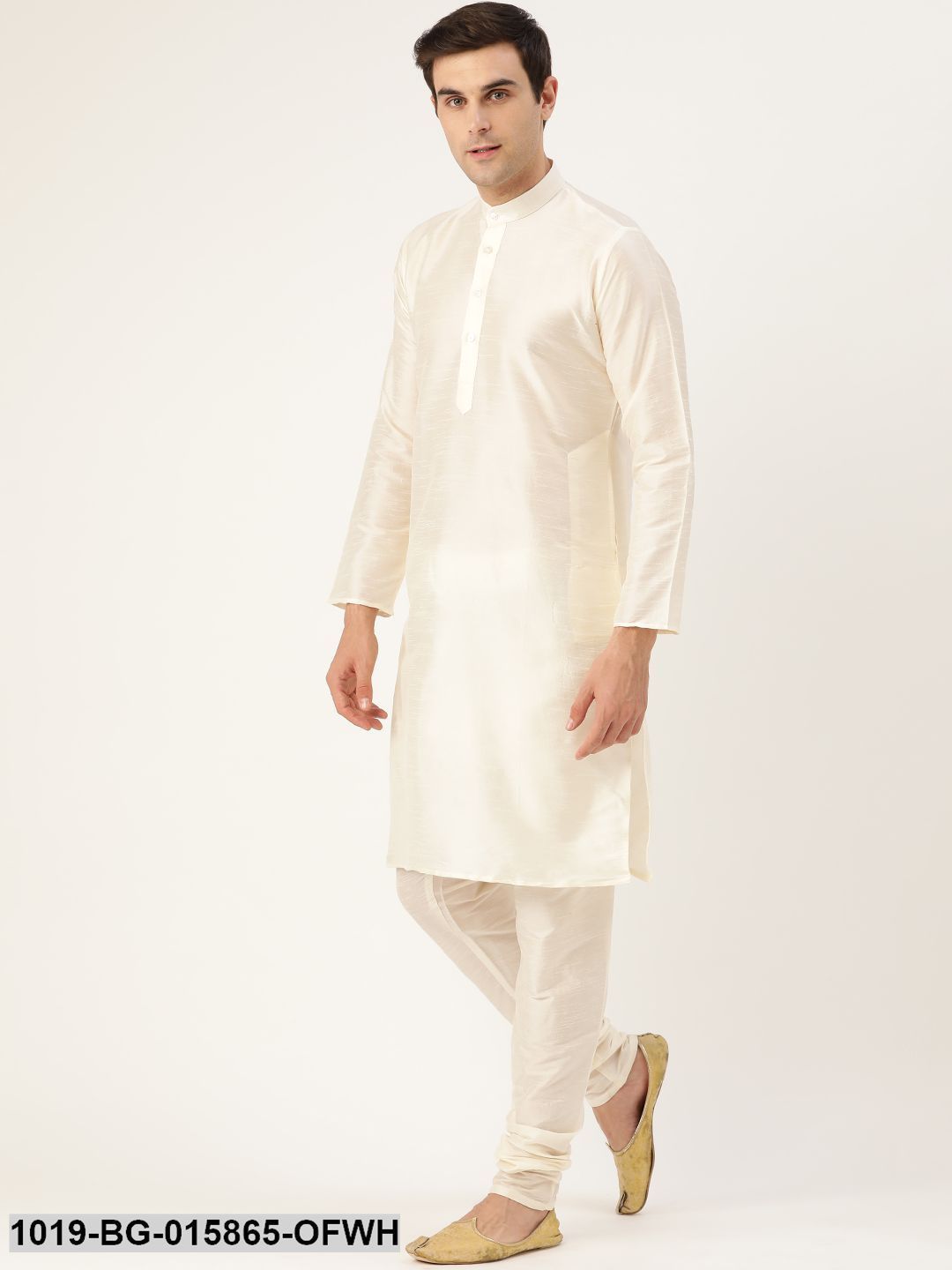 Men's Silk Blend Off White Kurta Pyjama & Sea Green Nehru jacket Combo