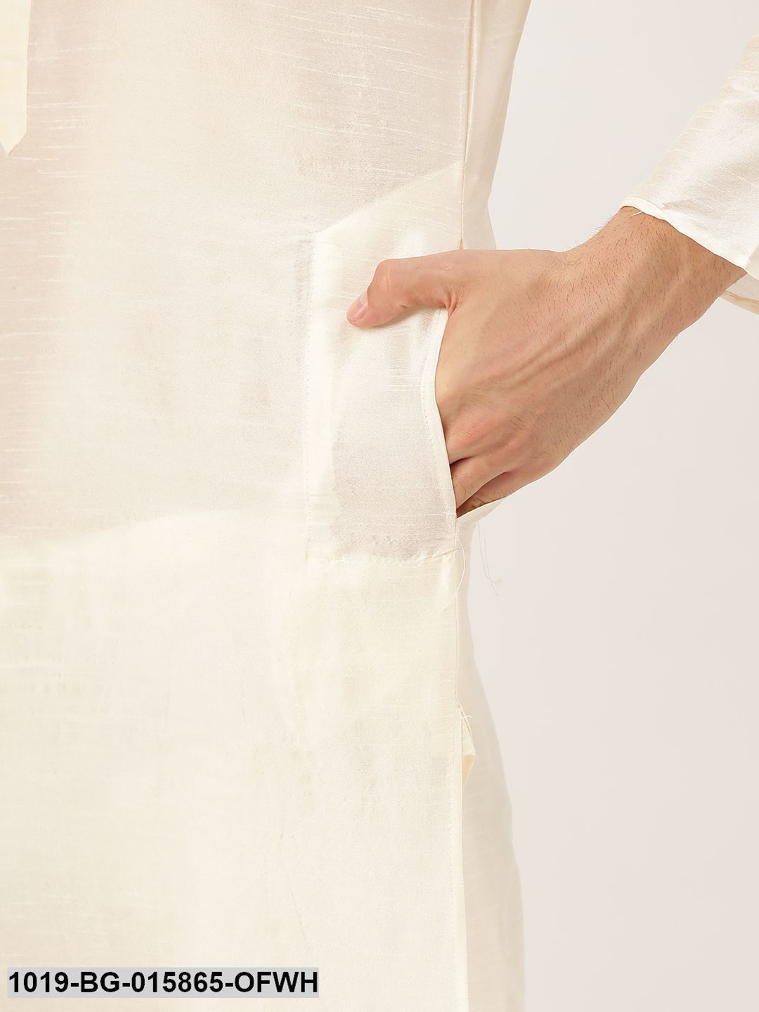 Men's Silk Blend Off White Kurta Pyjama & Sea Green Nehru jacket Combo