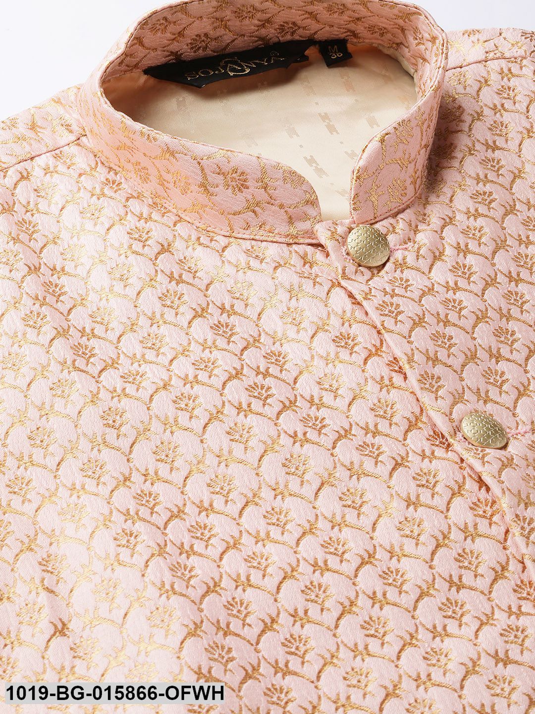 Men's Silk Blend Off White Kurta Pyjama & Light Pink Nehru jacket Combo