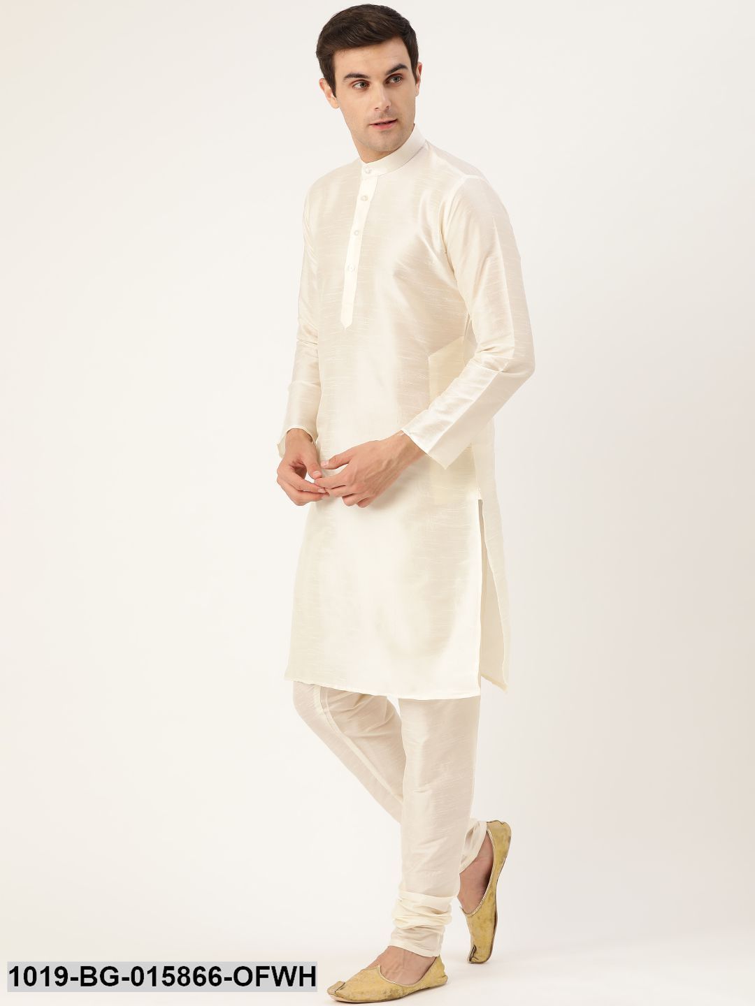 Men's Silk Blend Off White Kurta Pyjama & Light Pink Nehru jacket Combo