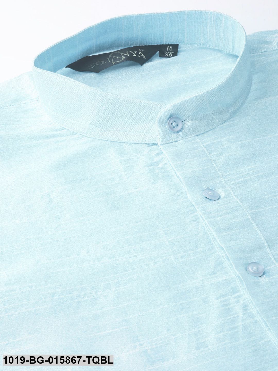 Men's Silk Blend Sky Blue Kurta Pyjama & Mustard Nehru jacket Combo
