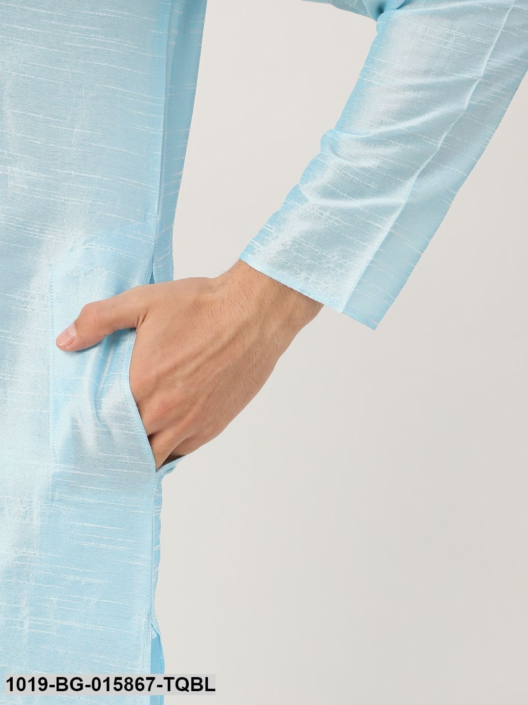 Men's Silk Blend Sky Blue Kurta Pyjama & Mustard Nehru jacket Combo