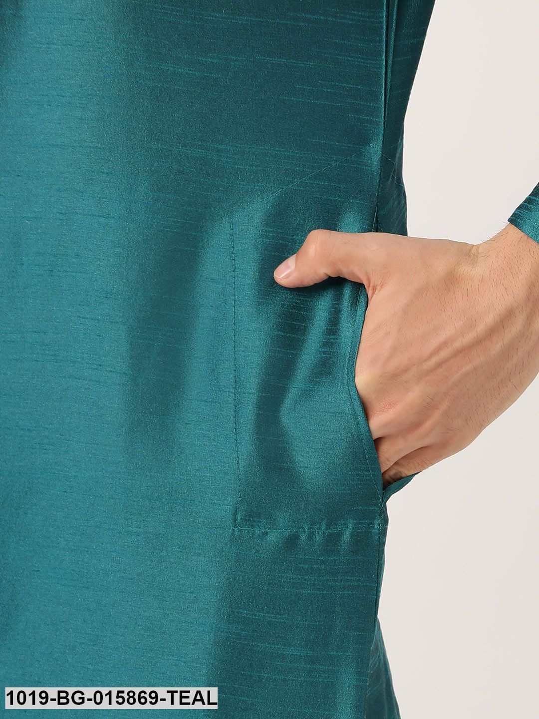 Men's Silk Blend Teal Green Kurta Pyjama & Mustard Nehru jacket Combo